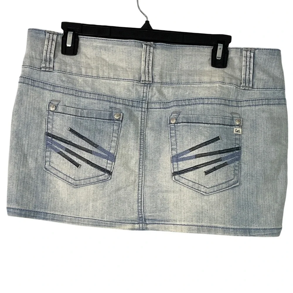 LEI Vintage Low‎ Rise Short Micro Light Blue Denim Skirt Y2K Preppy Baddie Jr 13